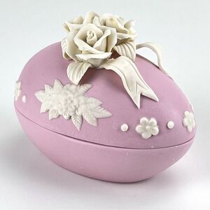 Vintage Porcelain Easter Pink Egg Trinket Box